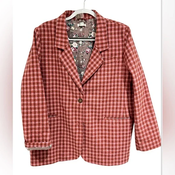 Sundance NWOT The Lisa Plaid Blazer Floral Lined Wool Blend Womens Size XL - Picture 2 of 5